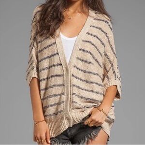 Free People Tan and Black Striped Cardigan